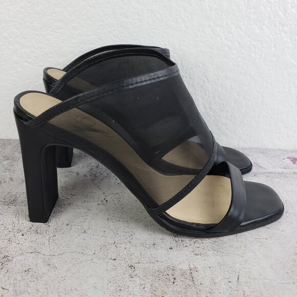 42 Gold Linx Black Leather Mesh Slide Sandals Heels size 7.5M Cocktail Evening - Picture 4 of 16
